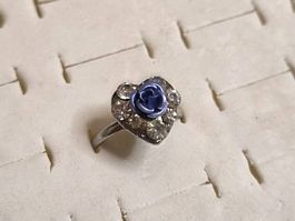 Bague ajustable fleur bleu et strass
