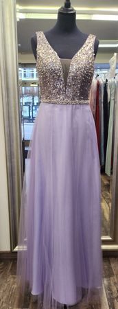 Elegantes Abendkleid Pailletten Perlen Lila Gr. 36
