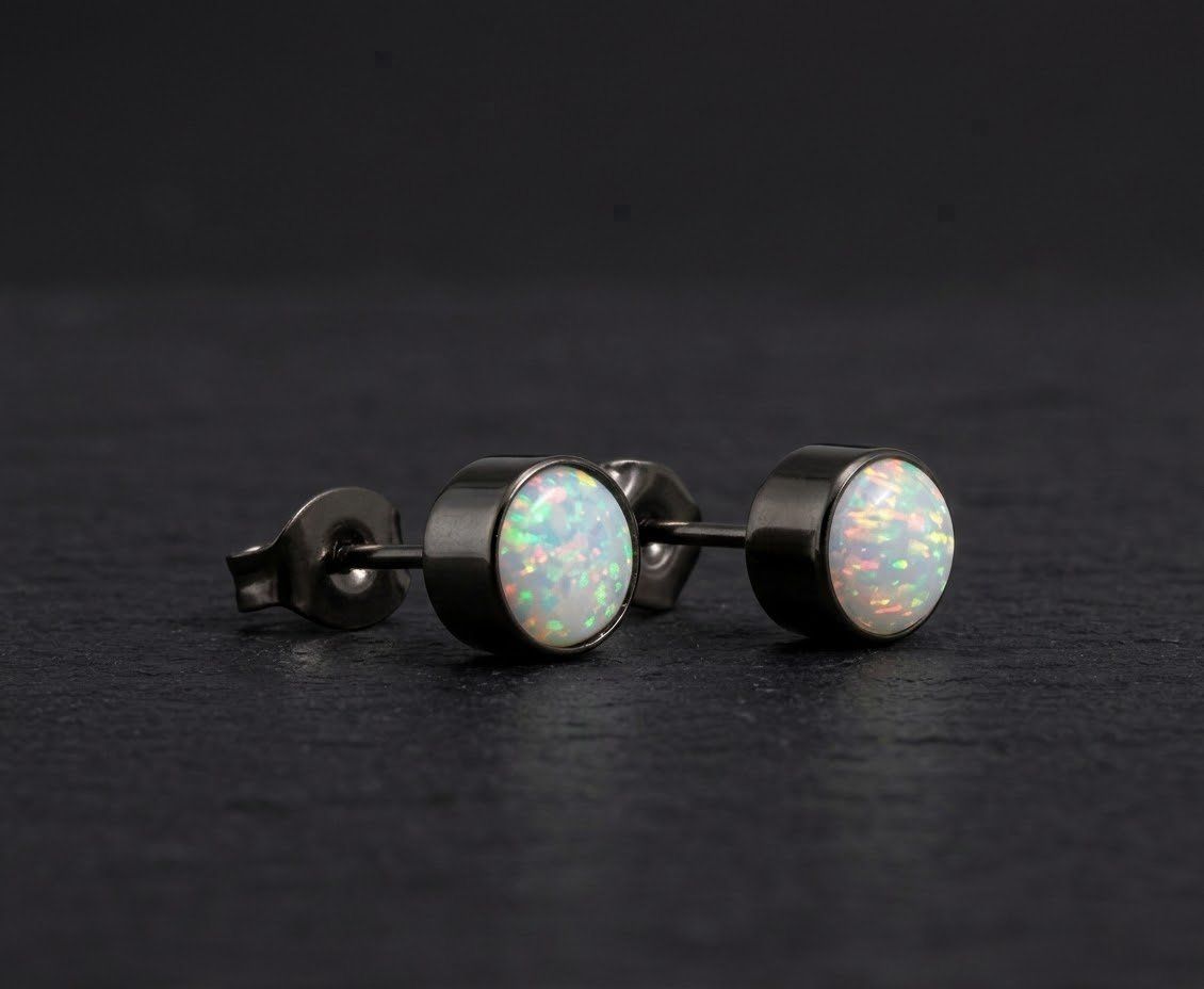 Orecchini pendenti & Orecchini a lobo: Ohrstecker aus Titanium mit Opal – Nuovo e nell'imballaggio originale da Matten b. Interlaken venduto da kero71