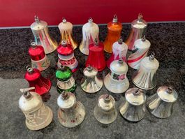 20  Stück antike silberne Weihnachtsbaumglocken Glas