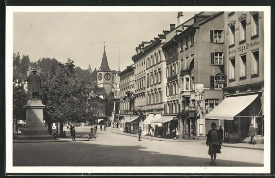 Cartoline postali: St. Gallen, Marktgasse, Vadian-Denkmal, belebt um 1920 – Usato da Frauenfeld venduto da POML