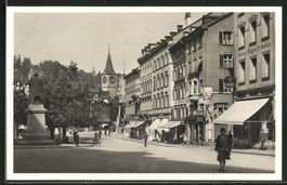 St. Gallen, Marktgasse, Vadian-Denkmal, belebt um 1920