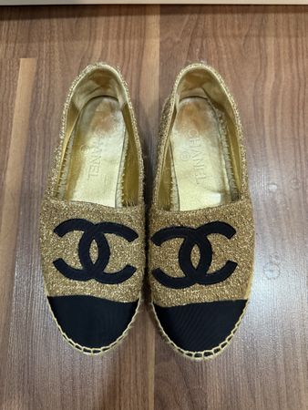 Chanel Espadrilles, Gold und Schwarz, Gr. 38