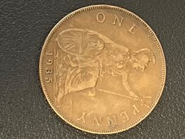 Alte One Penny Münze, Jahrgang 1935