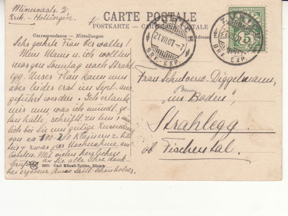 Cartoline postali: Zürich 1907 – Usato da Bürglen TG venduto da StampGraf 1