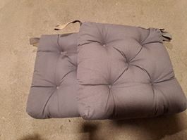2er Set Stuhlkissen, Sitzkissen Grau mit Klett, Gartenmöbel