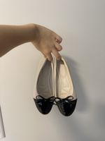 Damen Ballerinas weiss schwarz mit Schleife neuwertig