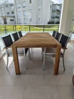 schöner Gartentisch Holz mit 6 Stühlen Trinity 2x1m. Davos