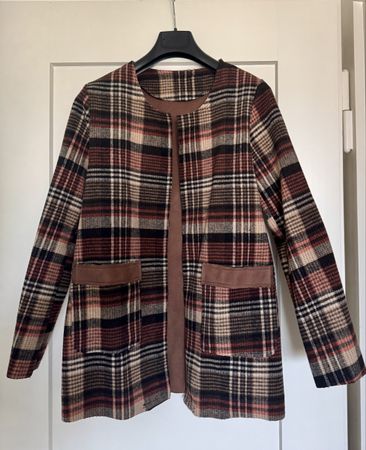 Italienische Strickjacke / Mantel im Karomuster – Gr. L