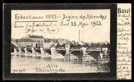AK Basel, Blick auf die Alte Rheinbrücke