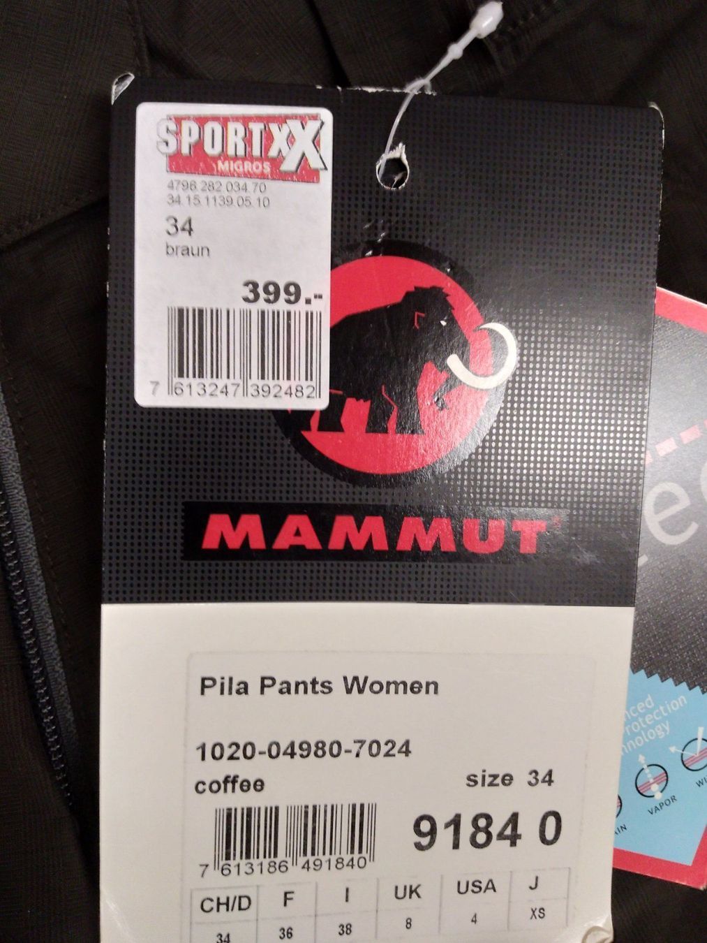 Mammut Pantaloni: Mammut Skihose 34 Drytech Braun, Neu – Nuovo e nell'imballaggio originale da Müllheim Dorf venduto da florita01 2