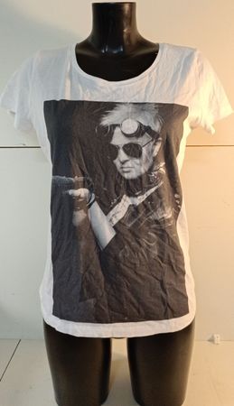 T-Shirt mit coolem Print, weiss, Damen. Gr. S/M (nov195)