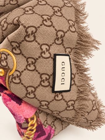 Gucci Tuch GG Logo Blumenmuster braun rosa quadratisch