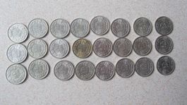 24 Münzen, 1/2 Schweizer Franken Jg 1960 bis1967, alle Silbe