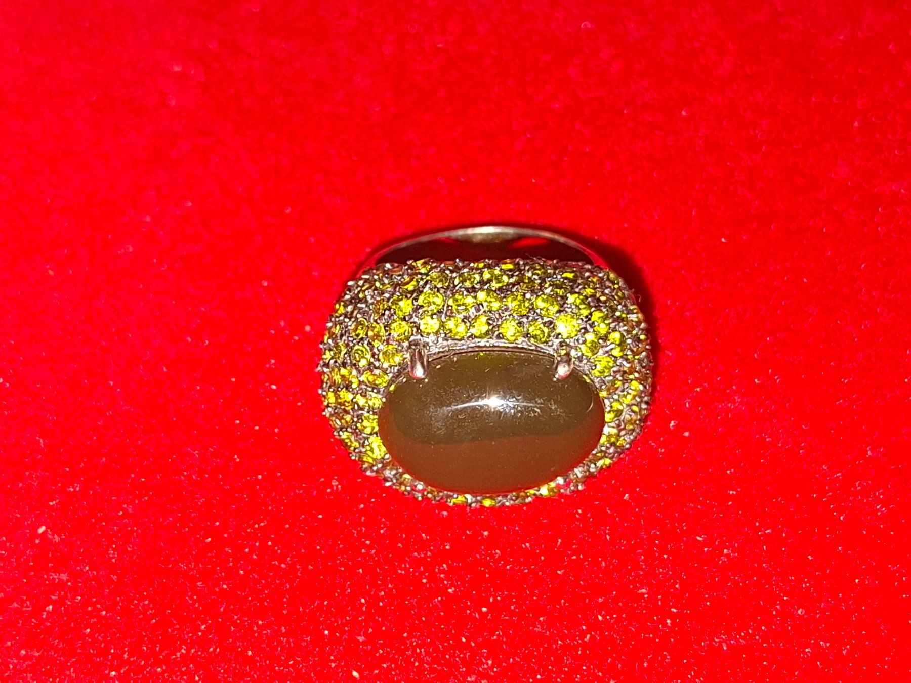 Anelli: Extravaganter Ring mit grosse Olivgrüne Stein, Grösse 57 – Usato da Schaffhausen venduto da meteor7 1