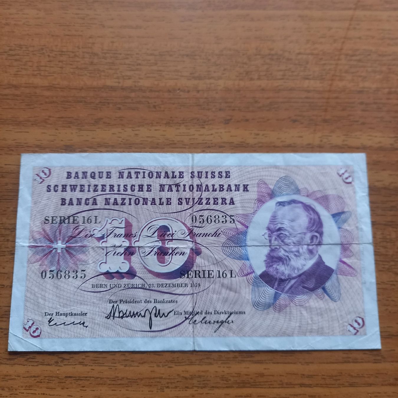 Schweizer 10-Franken-Note, Serie 16L, Jahrgang 1959. (Gebraucht) in ...
