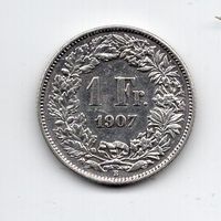 (1061) Schweiz, 1 Franken, 1907, unz/stgl