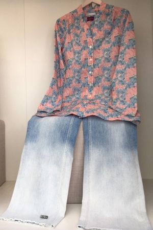 B.M. Company LA Stehkragen Bluse Liberty rosa hellblau Gr 44
