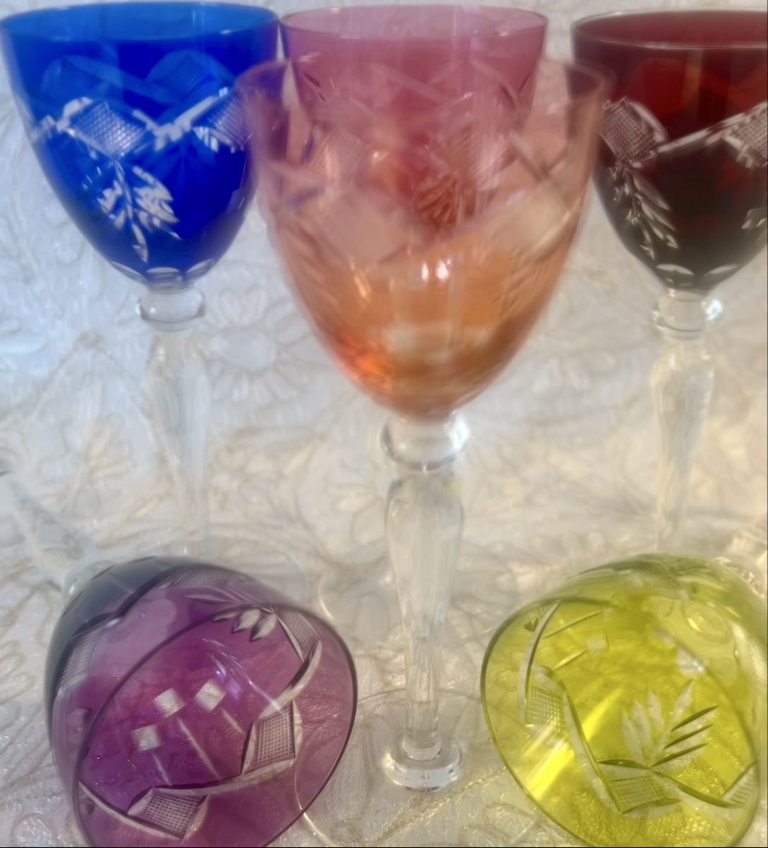 Bicchieri: 6 verres à vin cristal taillé, double couches, multicolore – Nuovo (secondo la descrizione) da Genève venduto da DELIRBEADS 4