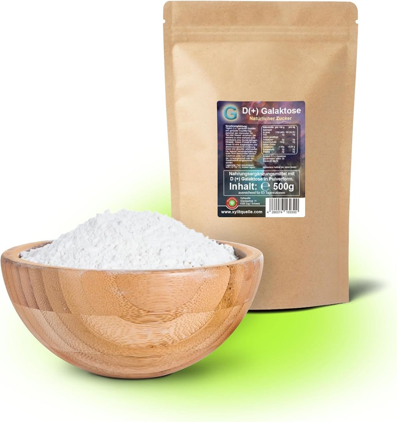 Lebensmittel & Spezialitäten: D-Galactose feinstes Pulver 500g | Grosspackung – Neu und originalverpackt aus Zug von Xylitquelle