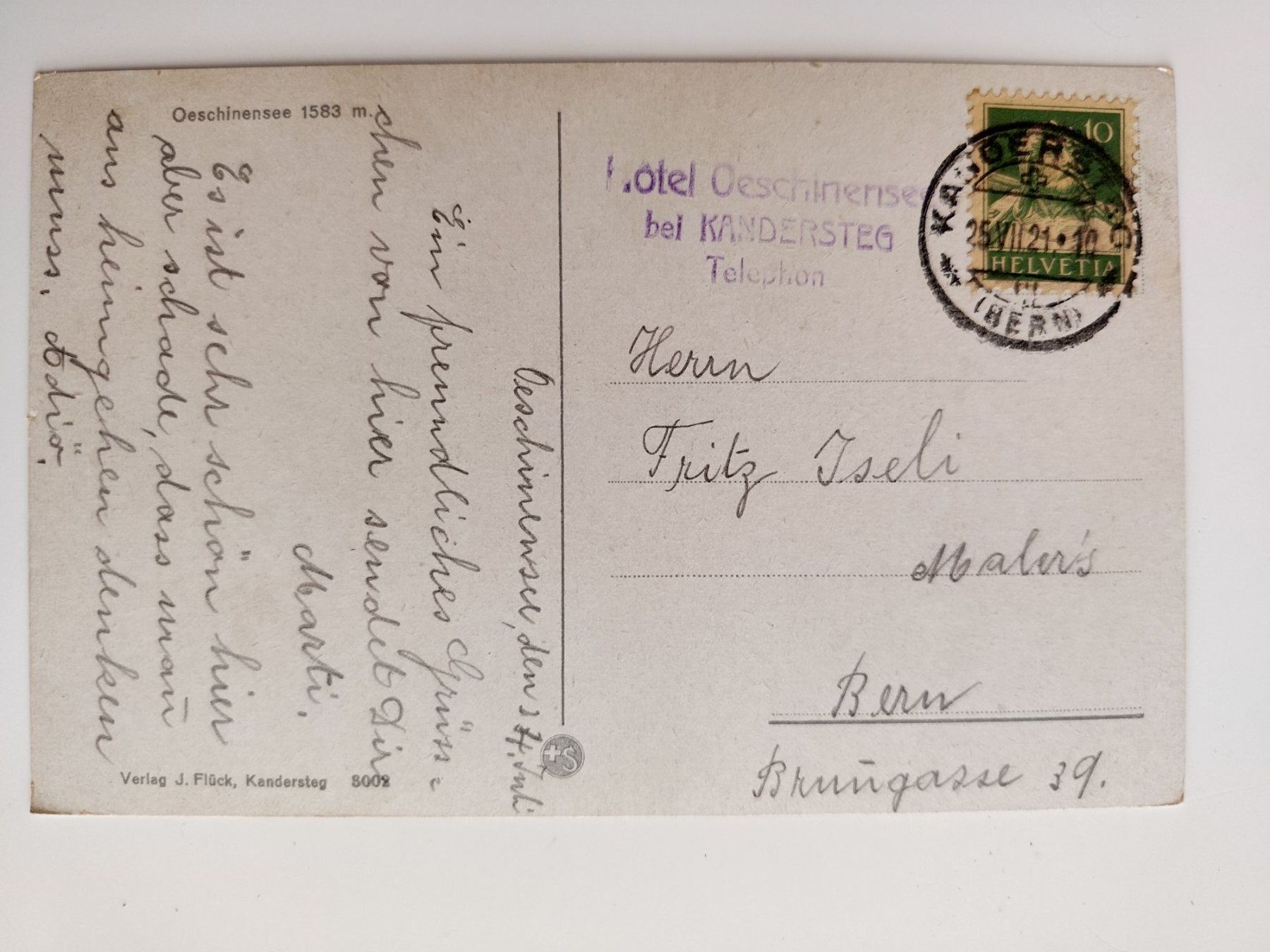 Cartoline postali: Oeschinensee mit Blüemlisalp dat. 1921 – Usato da Ohmstal venduto da Lebensfreude05 1