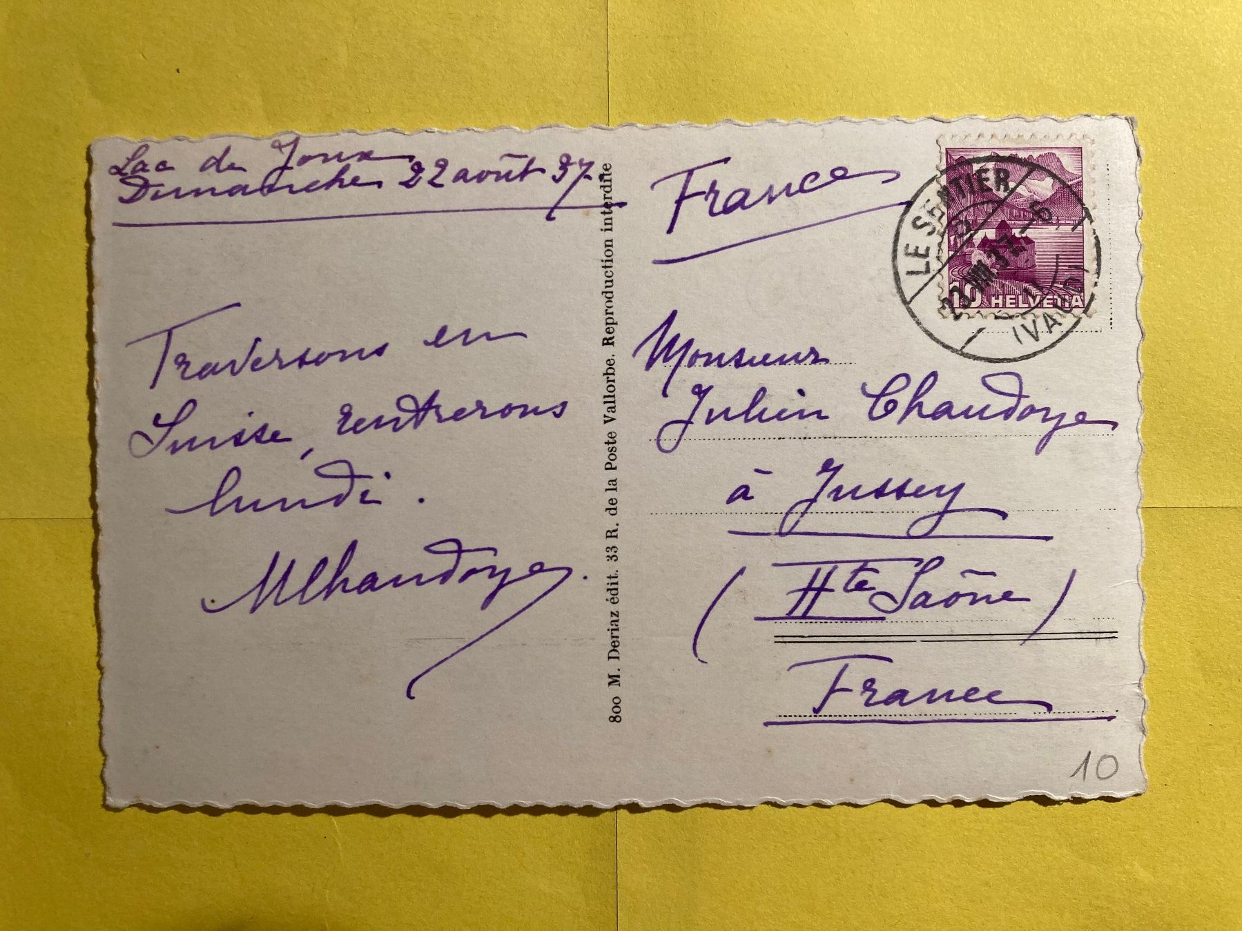 Cartoline postali: Le  Pont ,  23. VIII. 37. - 6 – Usato da Grabs venduto da paggi01 1