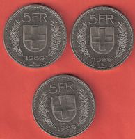 1 x 1989 Fr. 5.-- vertiefte Randschrift/von SNB zurückgezoge