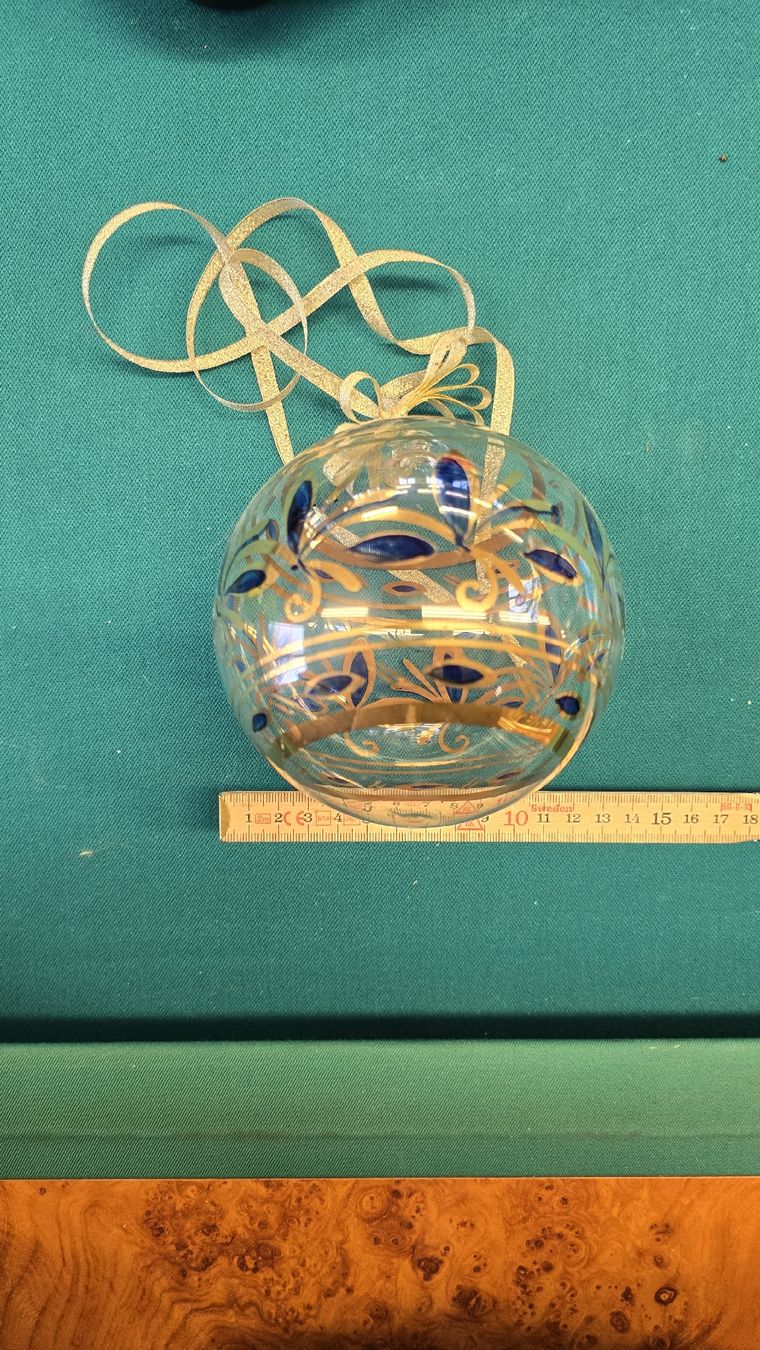 Tutte le decorazioni: Glas Weihnachtskugel Gold & Blau Handarbeit Vintage – Usato da Tuggen venduto da Santasbag 1