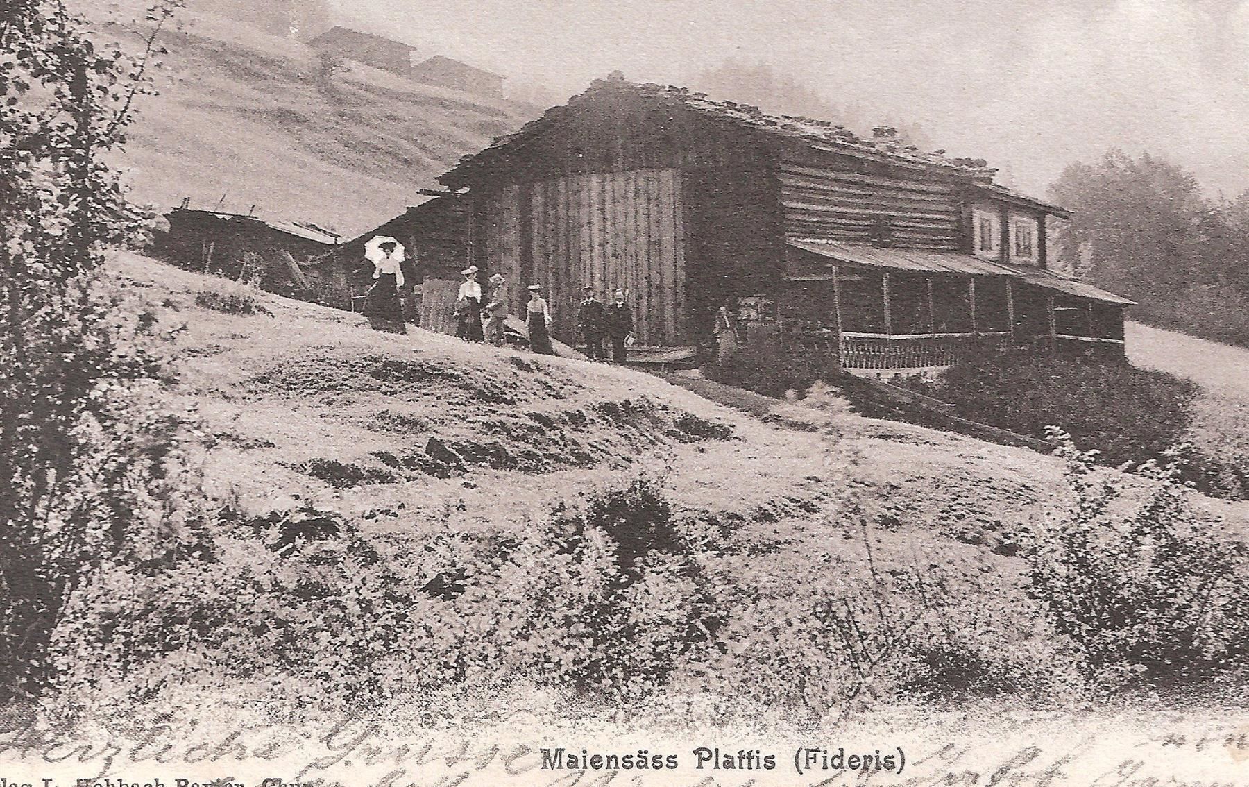Ansichtskarten: 24.7.1908 Bündner Fideris Maiesäss Plattis belebt – Gebraucht aus Zürich von Hagliweg