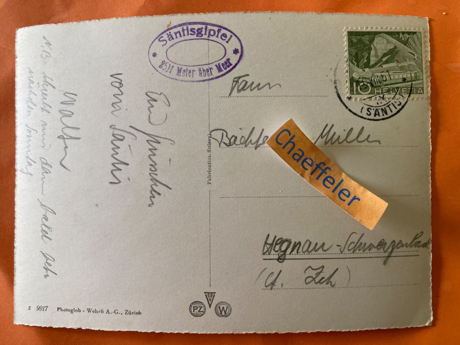 Cartoline postali: 1951 Auf dem Säntisgipfel. Abendstimmung. – Usato da Zürich venduto da Chaeffeler 1