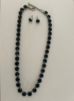 Elegantes Schmuckset: Halskette & Ohrstecker, Dunkelblau!