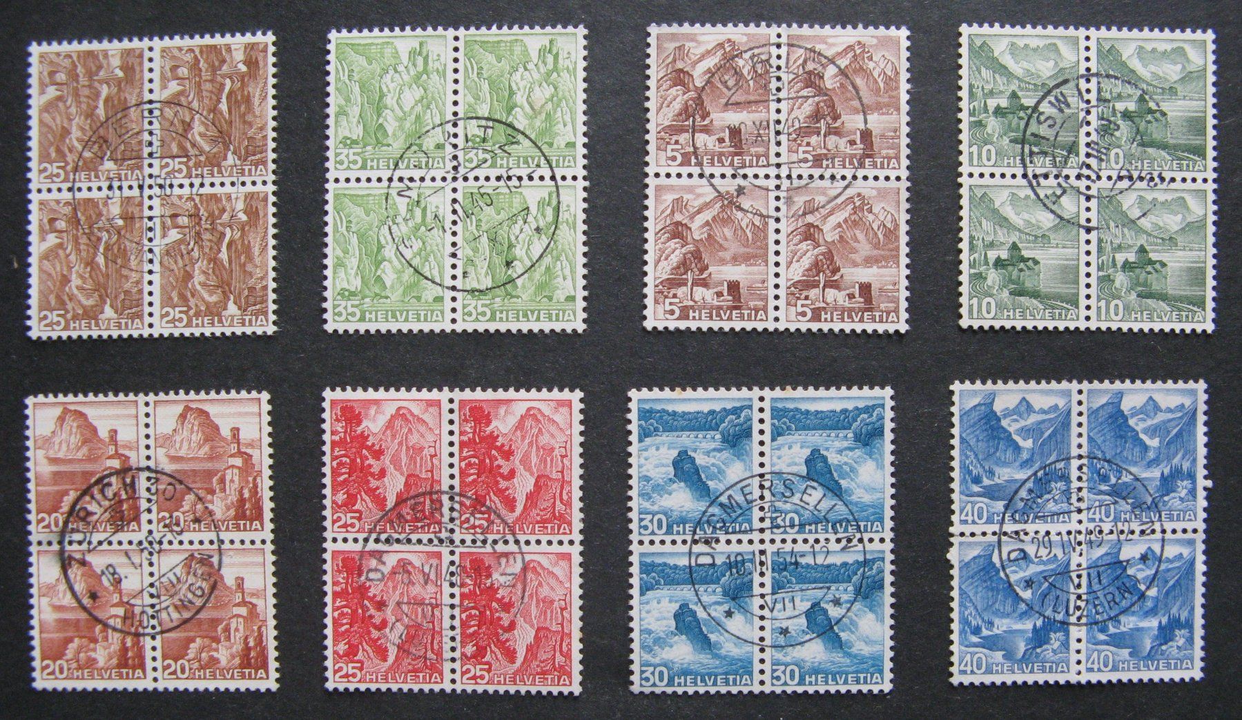 Alle Briefmarken: Landschaftsbilder Viererblocks gestempelt – Gebraucht aus Frauenfeld von Interessent1