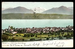 AK Morges, Vue generale, Lac Léman et le Mont-Blanc