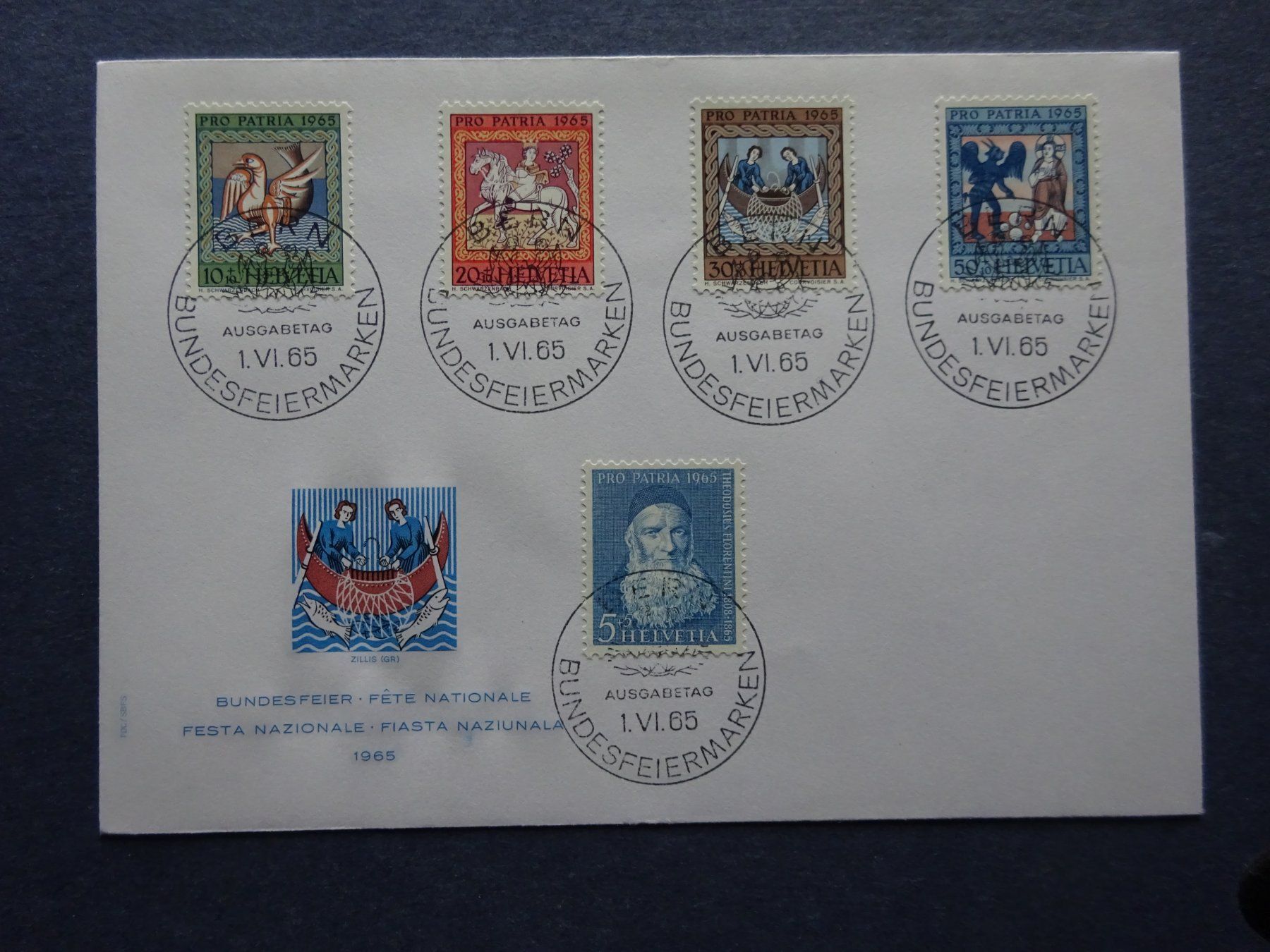 Tutti i francobolli: 1965 Pro Patria FDC - Adresslos – Usato da Appenzell-Steinegg venduto da adi1975 1