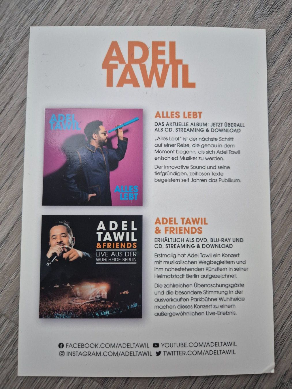 Autographes: Autogrammkarte Adel Tawil Originalunterschrift – Neuf (Voir description) à Eglisau par nicij79 1
