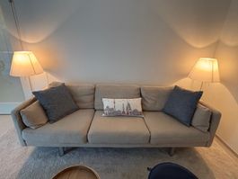 Designer Sofa 3-Sitzer beige Woll-Stoff