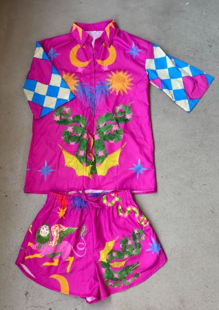 Set Damen pink Grösse L Motiv Sterne Drachen