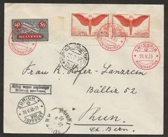 Flugpost Schweiz 1933 Sonderflug Zürich Zürich Luftpost
