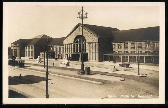 Cartoline postali: Basel, Badischer Bahnhof mit Strassenbah – Usato da Berlin venduto da bartko-reher