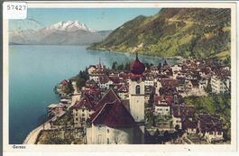Gersau mit Kirche - Litho