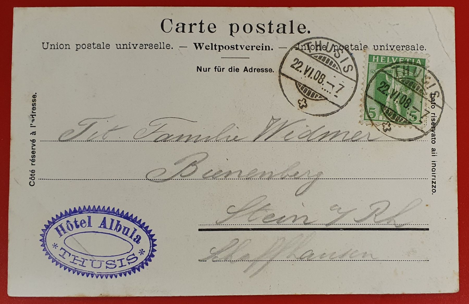 Cartoline postali: Ruine Hohen Rhätien bei Thusis 1908 – Usato da Kreuzlingen venduto da Rschweiz1 1
