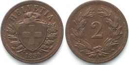 Schweiz 2 Rappen 1850 A, Bronze ERHALTUNG! vz+