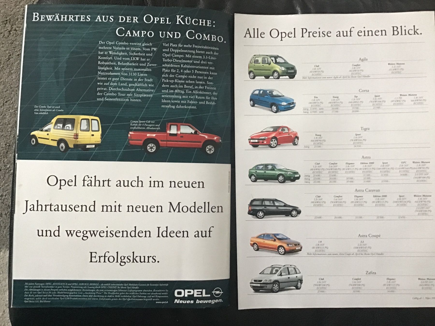 Opel Dokumente: Opel Programm Verkaufsprospekt mit Preisen März 2000 – Gebraucht aus Scherzingen von Starseller62 8