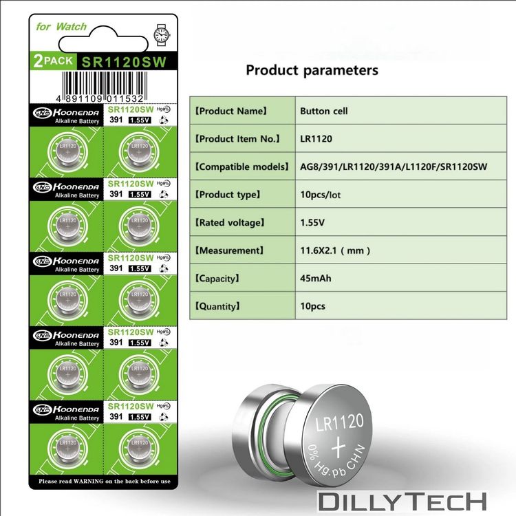 Caricatori & Batterie: Koonenda AG8, SR1120SW, 391 Knopfzellenbatterie - 10 Stk. – Nuovo e nell'imballaggio originale da Erlenbach ZH venduto da dillytech.ch 1