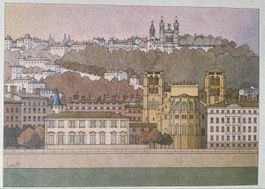 Lyon Saône basilique de la Fourvière lithographie