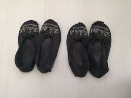 🤩2 STK: PARIS HAUS-SCHUHE SCHWARZ & SILBER DURCHGELAUFEN
