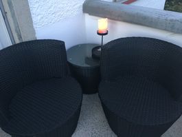 Balkon-Set Rattan braun-schwarz – neuwertig
