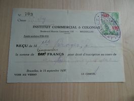Quittung Institut Commercial Colonial, Bruxelles 15.9.1930