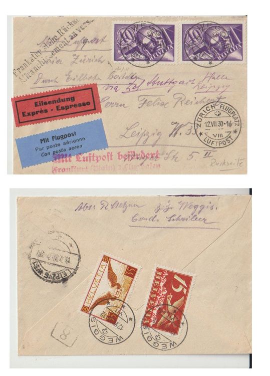 Luftpost 1930 Zürich für Leipzig Frankatur Siehe Rückseite Kaufen auf