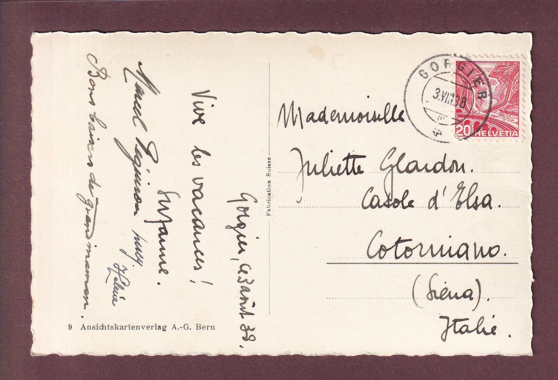 Cartes postales: GORGIER - Le Château - 1938 – D'occasion à Pully par nicecards 1